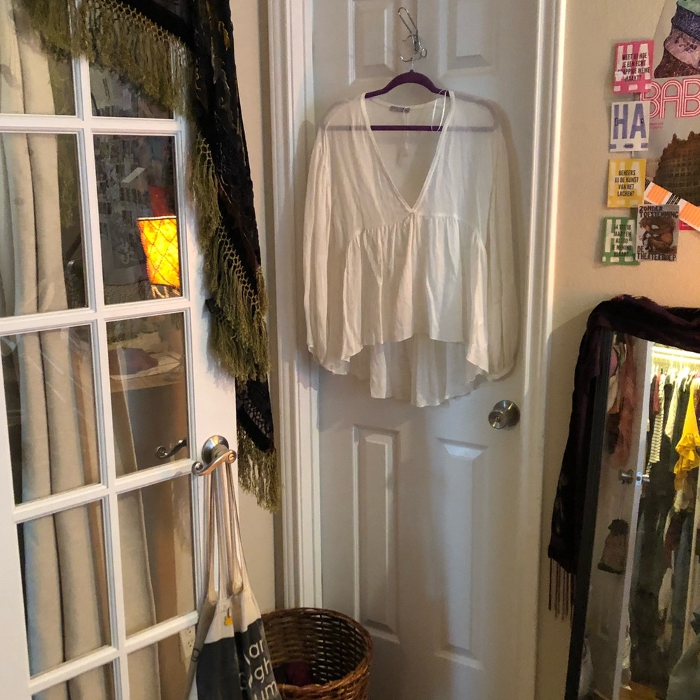 Zara white high low peasant top